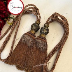 Gelincimherşey Fon Perde İçin Kol Bağı Püsküllü 2’li Braçol - Koyu Kahverengi