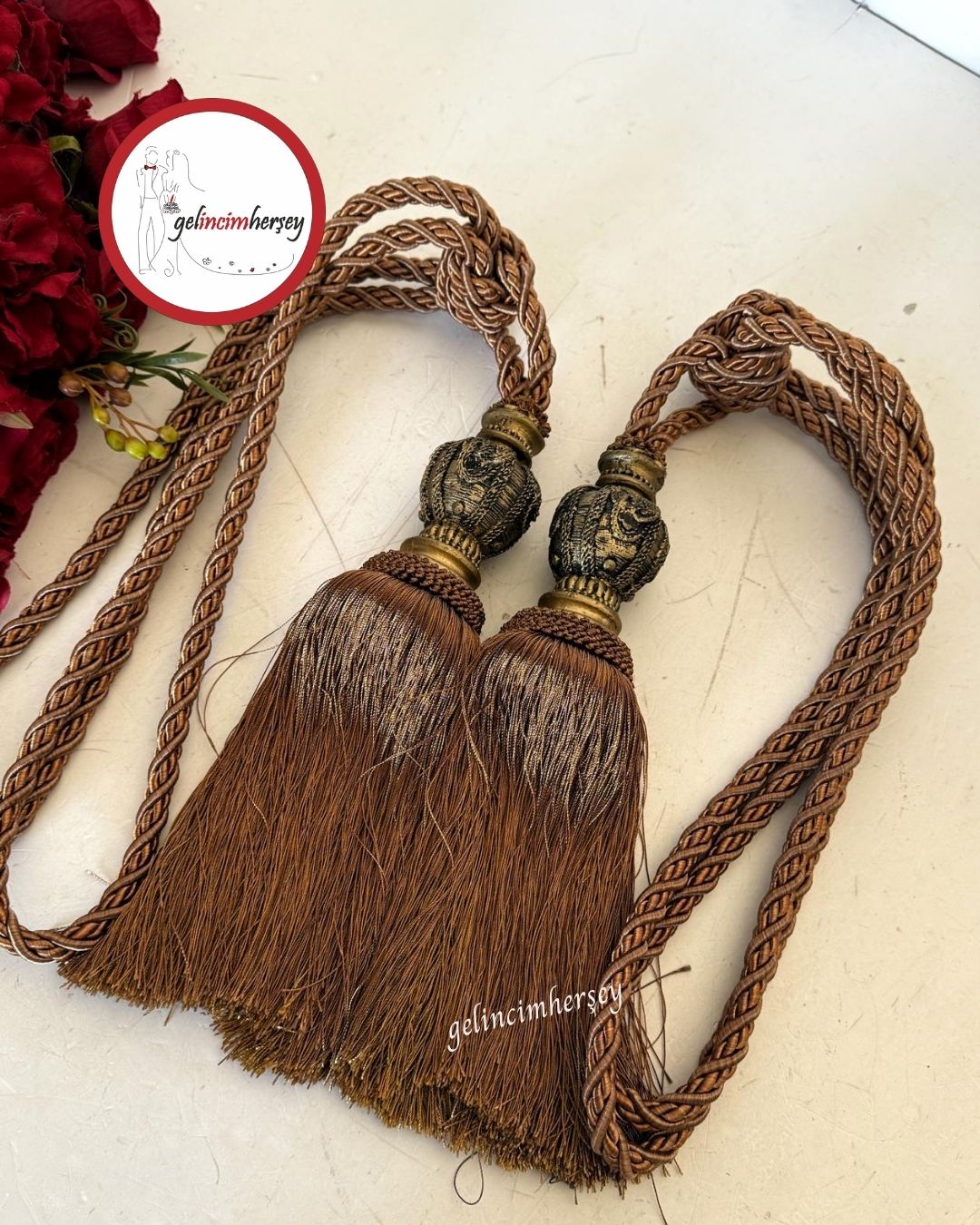 GelincimherşeyFonPerdeİçinKolBağıPüsküllü2’liBraçolKoyuKahverengi