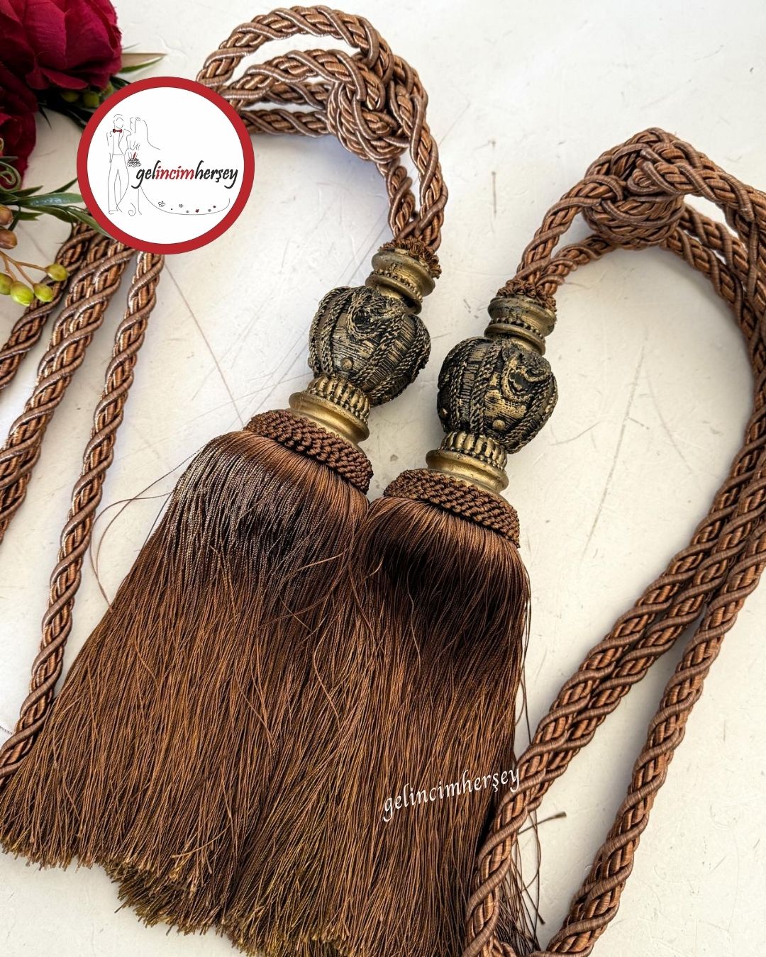 GelincimherşeyFonPerdeİçinKolBağıPüsküllü2’liBraçolKoyuKahverengi2