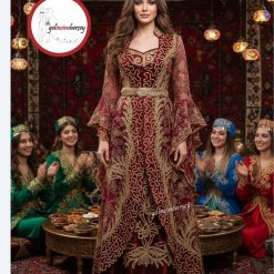 Gelincimherşey Bordo İşlemeli Hürrem Model Kaftan Bindallı