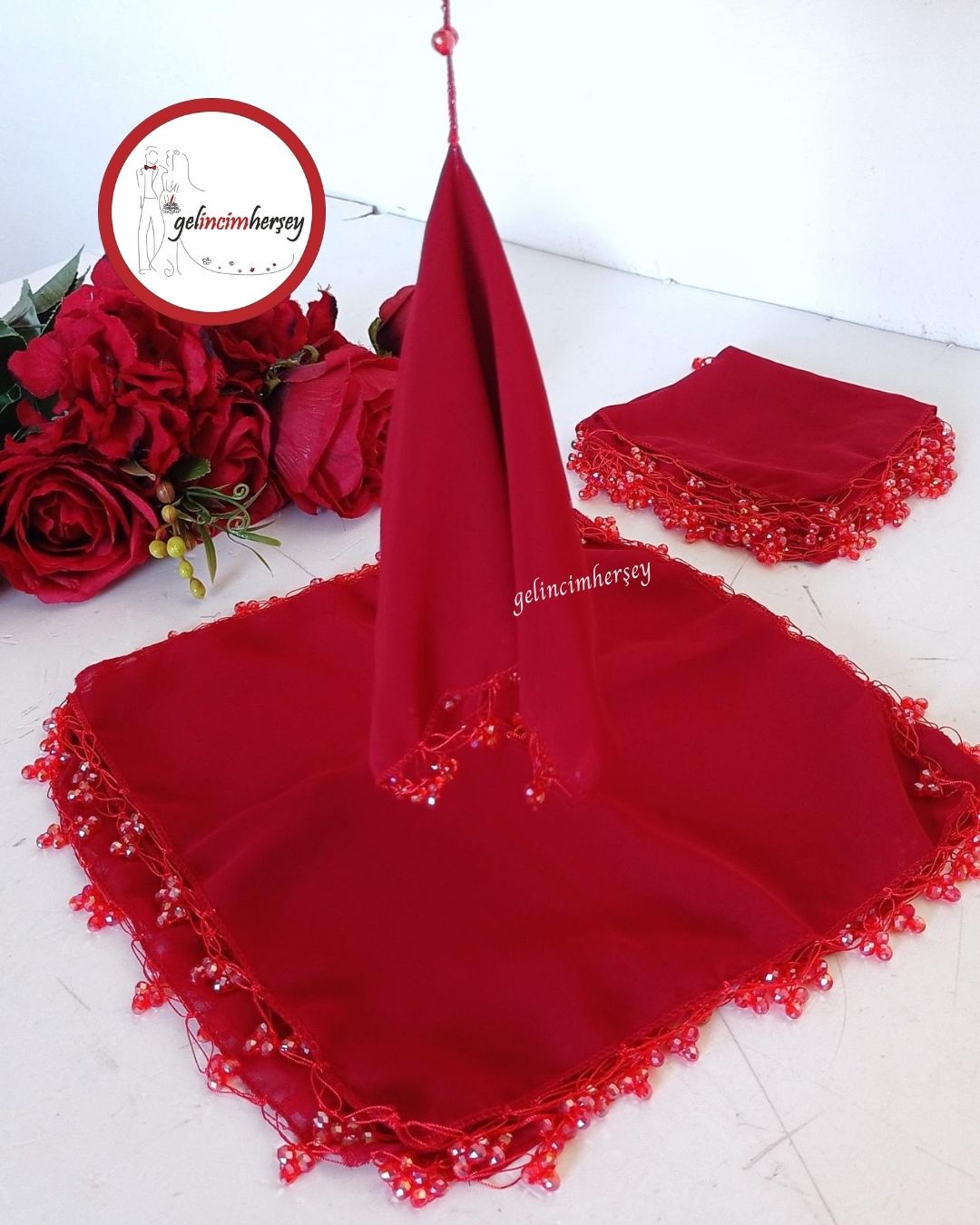 GelincimherşeyKristalBoncukluŞifonHalayMendili10'luKırmızı1 Gelincimhersey Kristal Boncuklu Şifon Halay Mendili 10lu