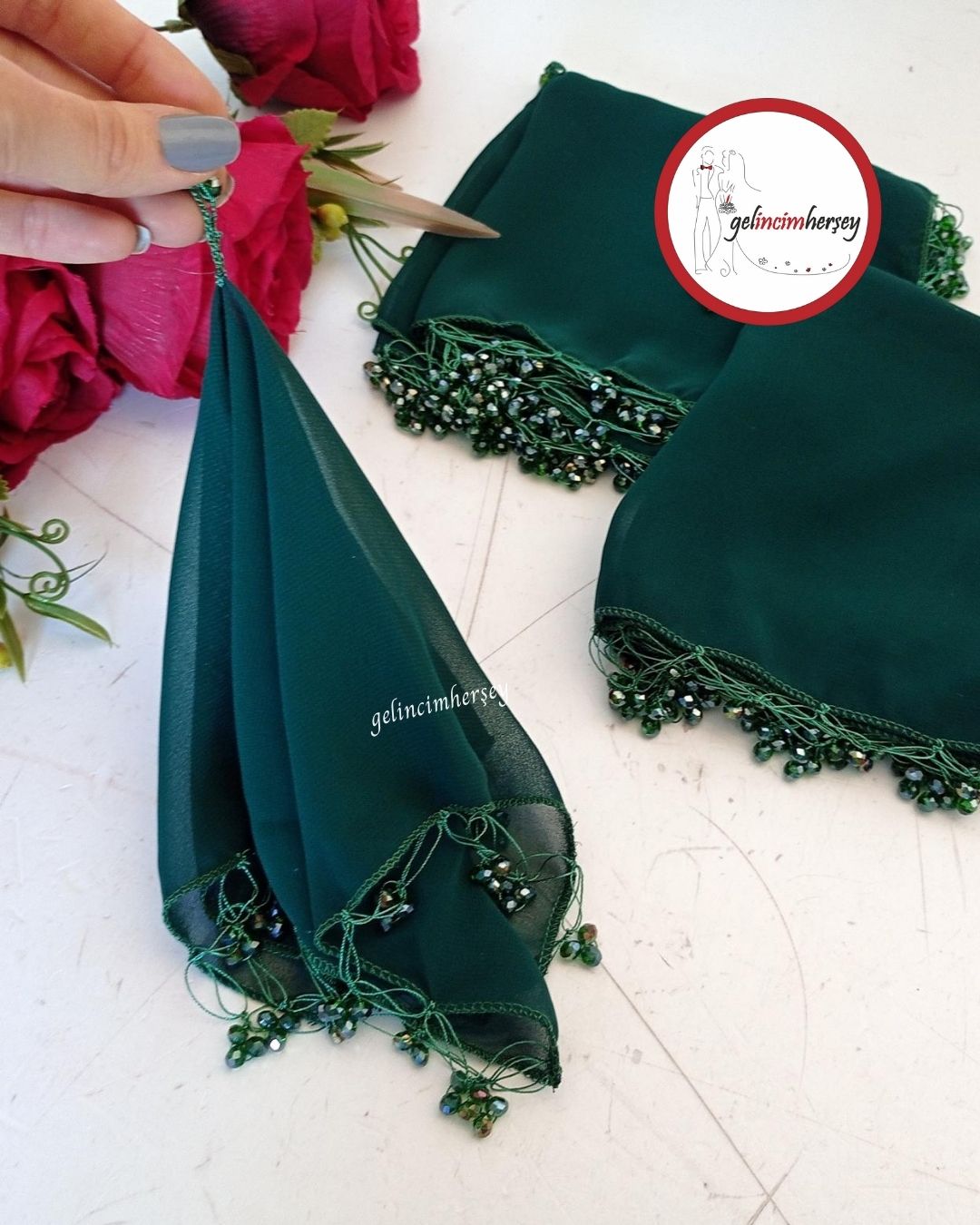 Gelincimhersey Kristal Boncuklu Şifon Halay Mendili 10lu