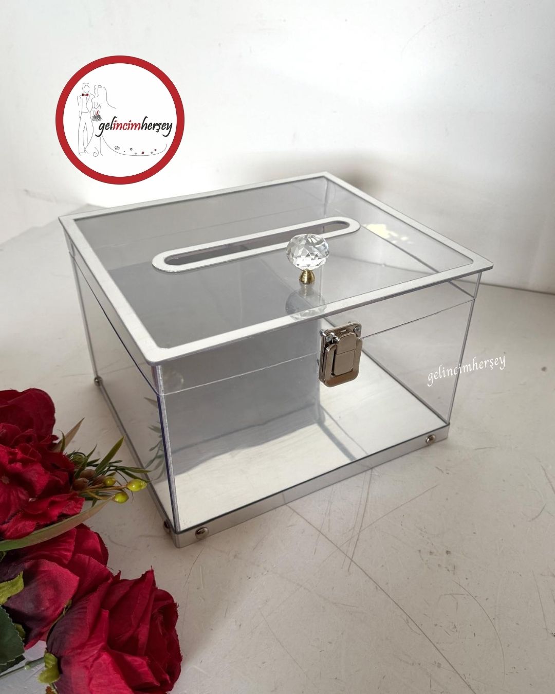 Gelincimherşey Kristal Kulplu Gümüş Şeffaf Para ve Takı Kutusu