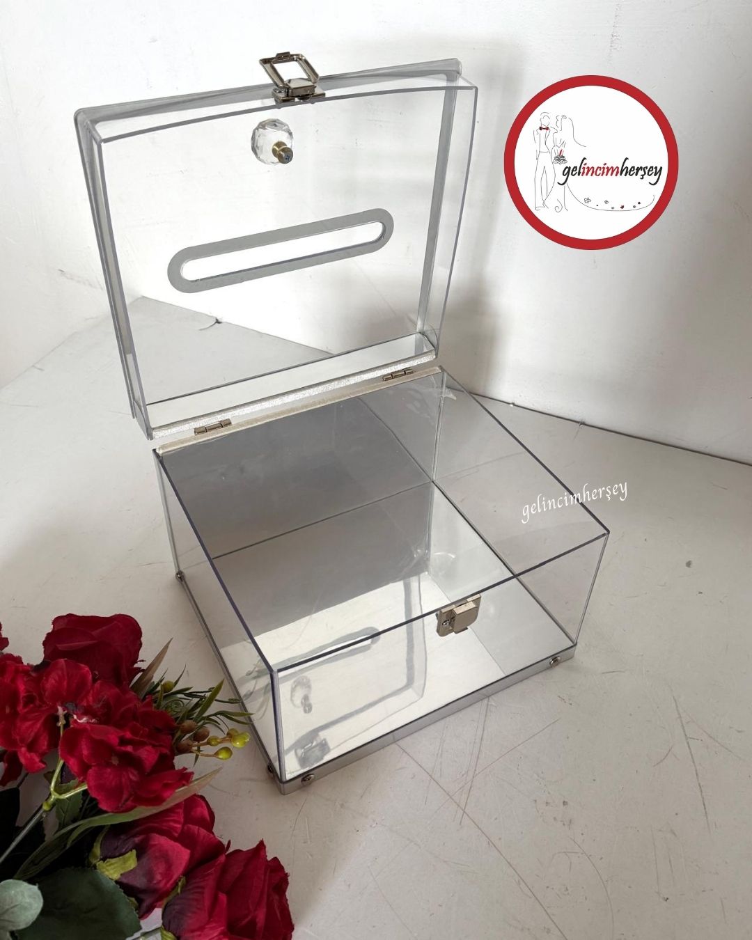 Gelincimherşey Kristal Kulplu Gümüş Şeffaf Para ve Takı Kutusu