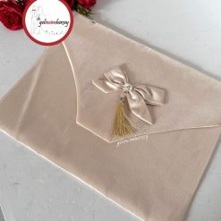 Gelincimherşey Saten Fiyonklu Zarf Bohça Bej