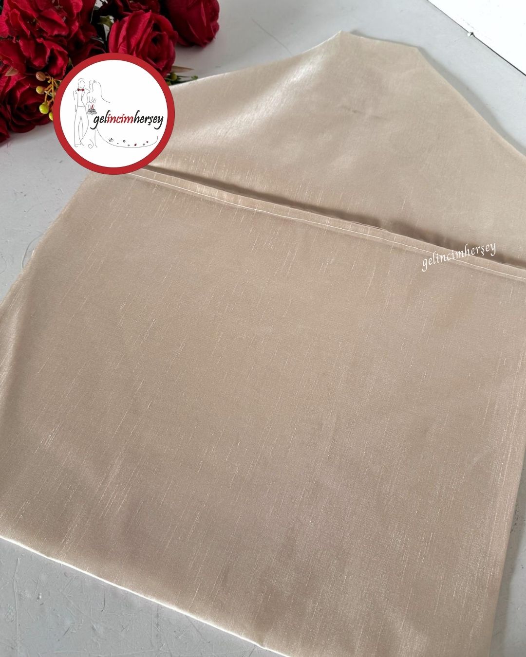 Gelincimherşey Saten Fiyonklu Zarf Bohça Bej