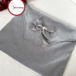 Gelincimherşey Saten Fiyonklu Zarf Bohça Gri