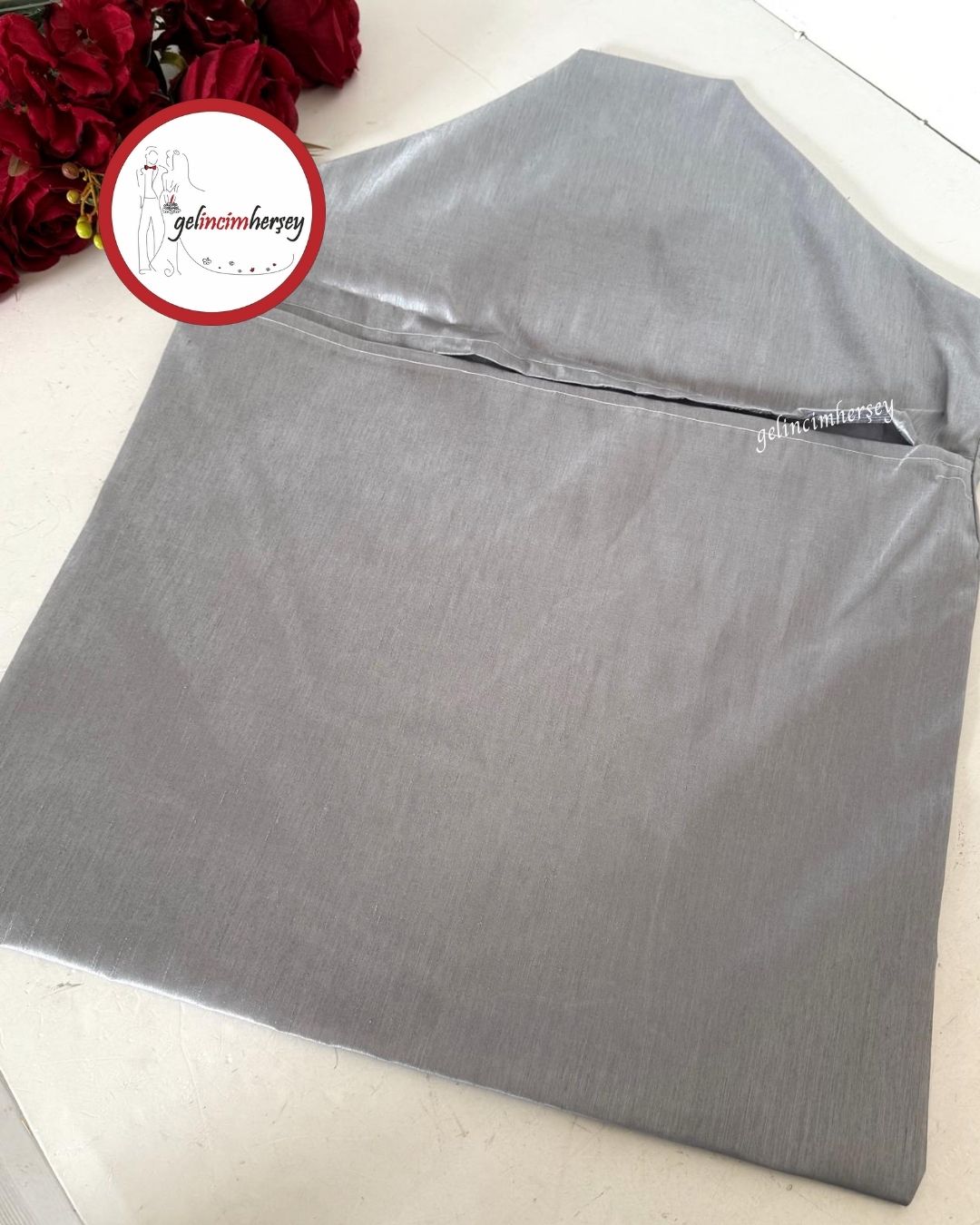 Gelincimherşey Saten Fiyonklu Zarf Bohça Gri