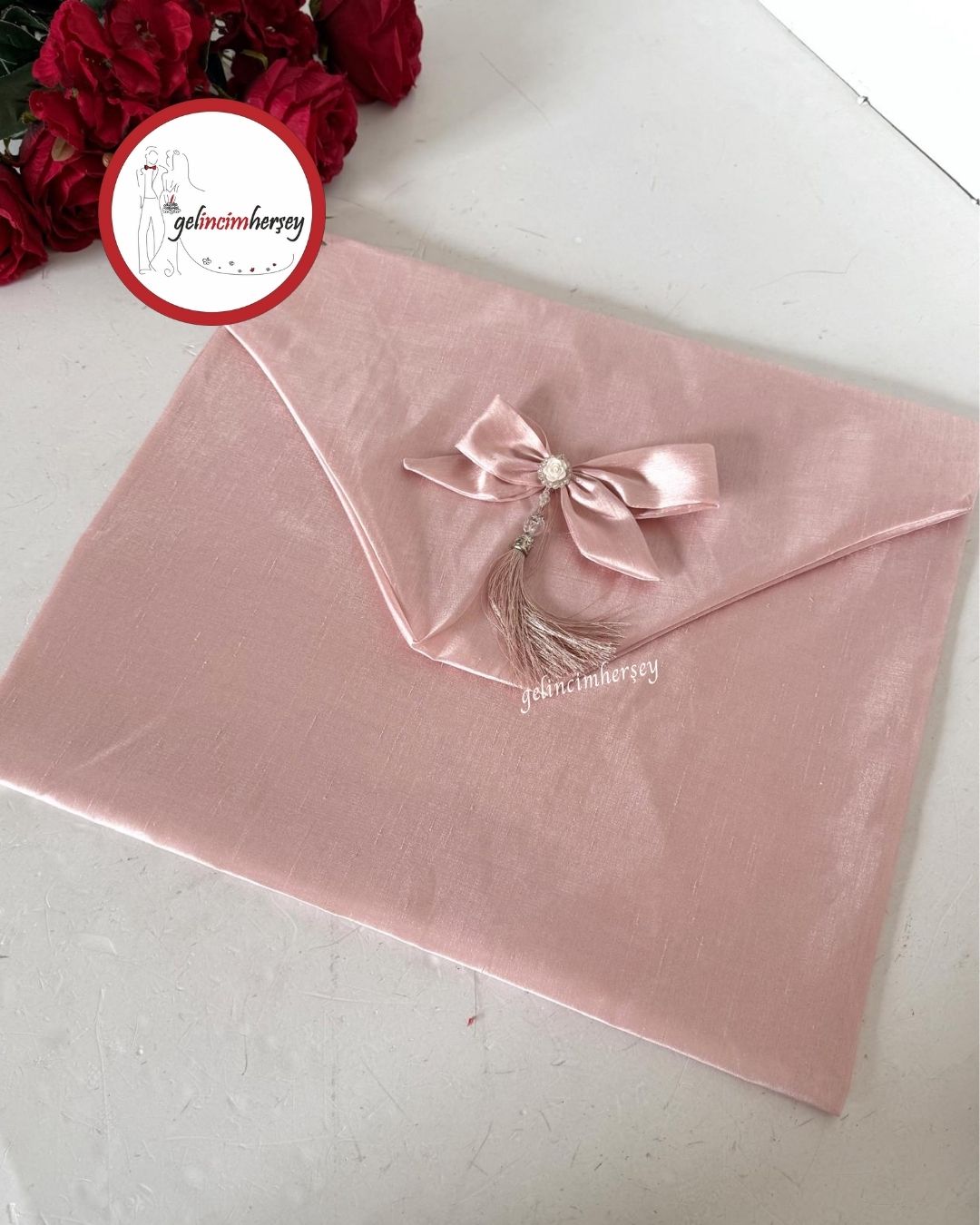 Gelincimherşey Saten Fiyonklu Zarf Bohça Pudra