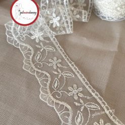 Gelincimherşey Bahar Dalı Krem Dantel Tül Güpür 7 cm 4 Metre