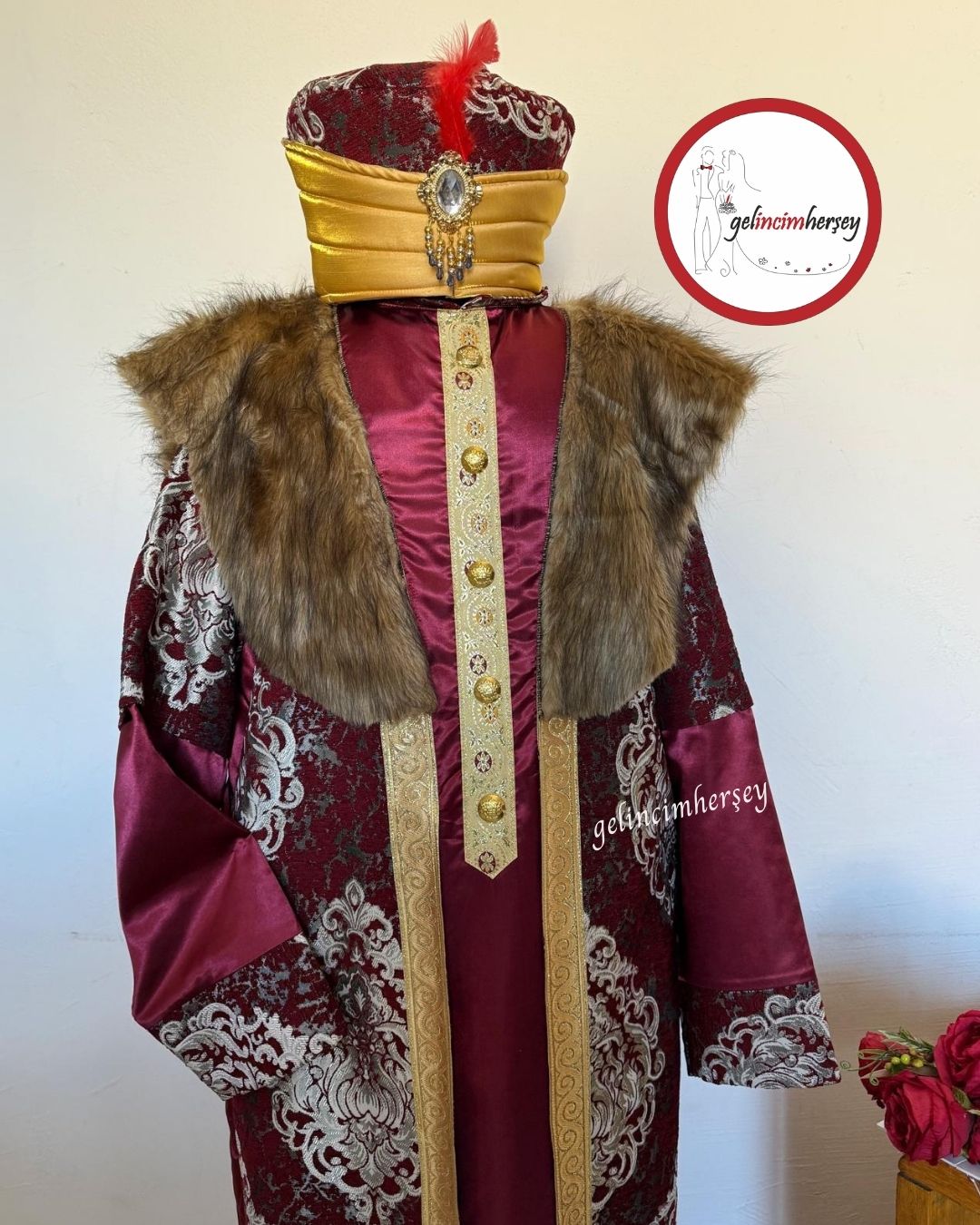 GelincimherşeyBordoProfesyonelKaliteOsmanlıDönemiPadişahKostümü4