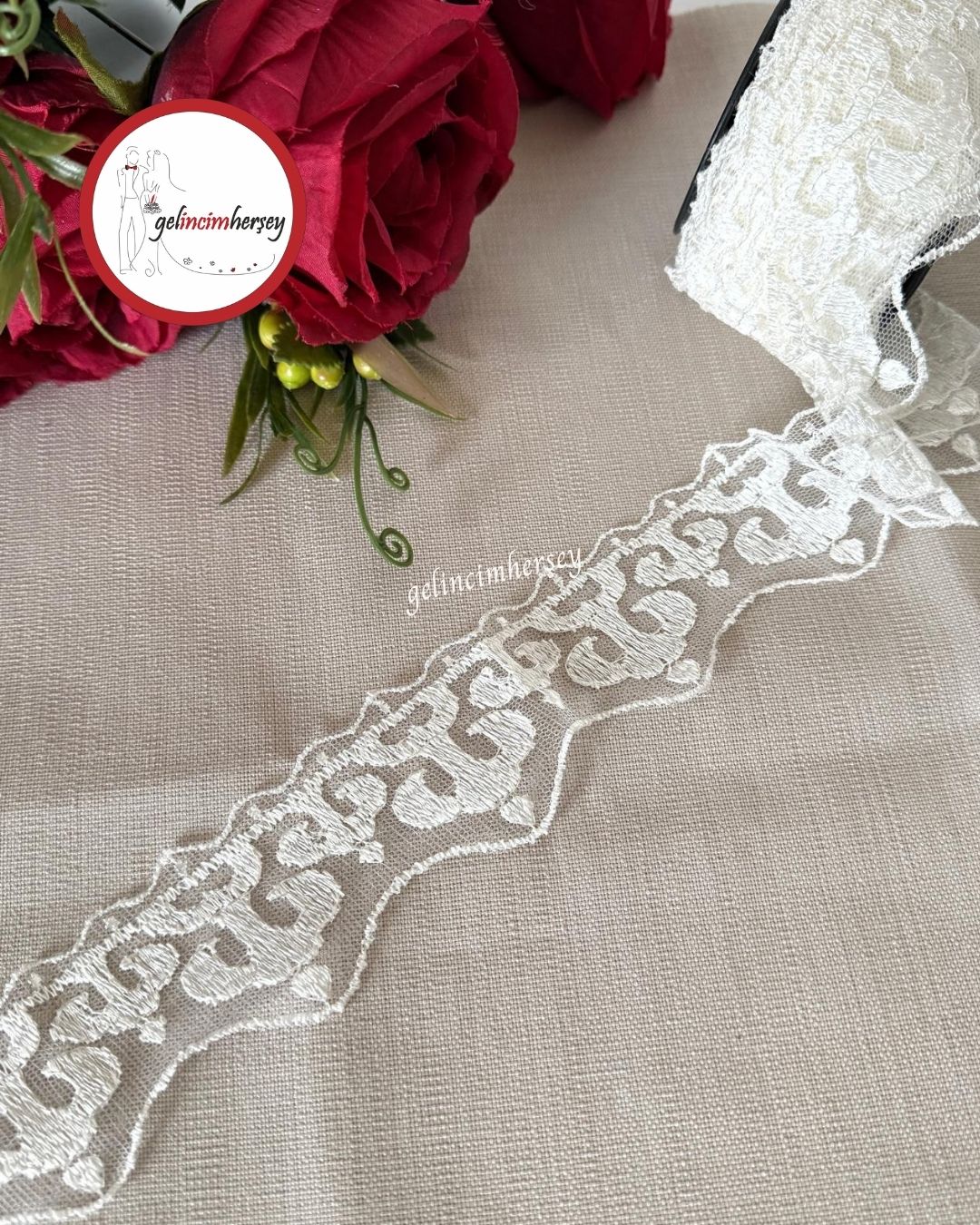 GelincimherşeyDarOsmanlıKremDantelTülGüpür5cm4mt