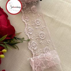 Gelincimherşey Geniş Pudra Pembe Dantel Tül Güpür 9 cm 4 metre