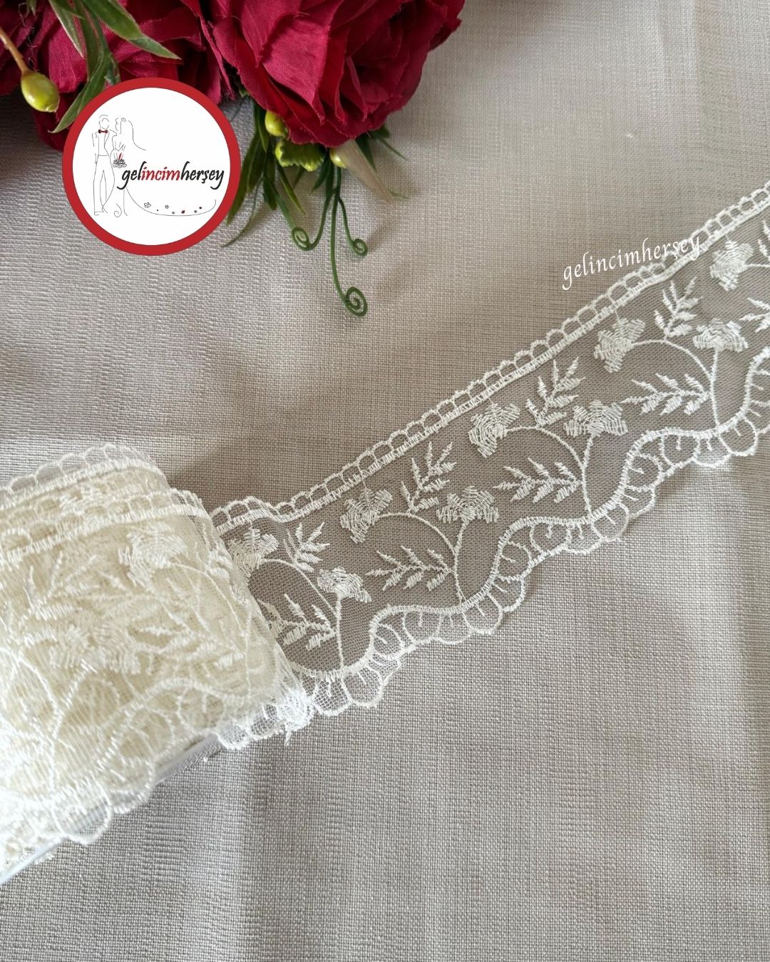 GelincimherşeyKaranfilKremDantelTülGüpür7.5cm4mt