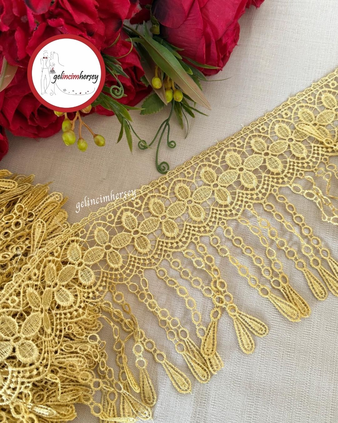 GelincimherşeyHardalSaçakDantelGüpür16cm4metre