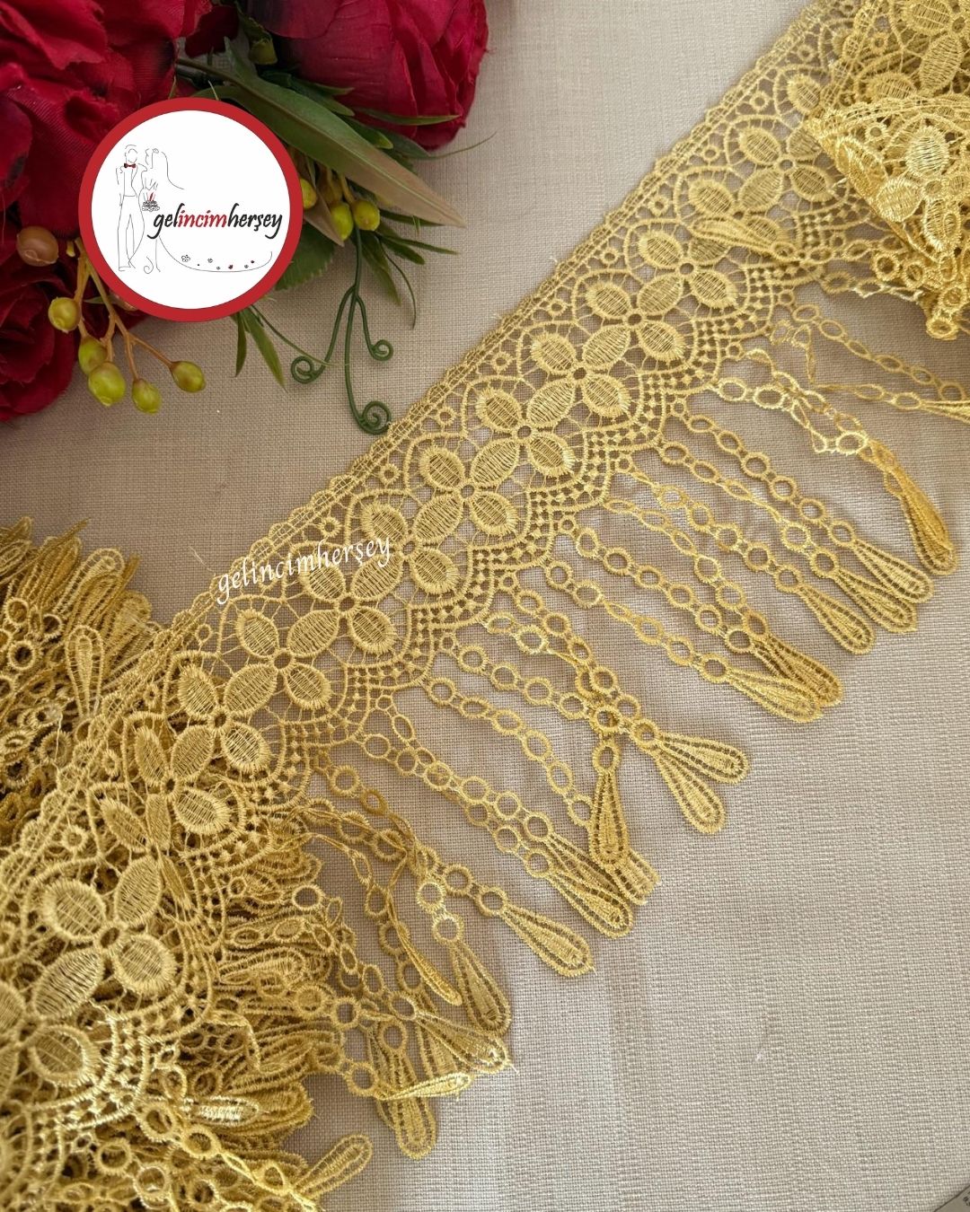 GelincimherşeyHardalSaçakDantelGüpür16cm4metre2
