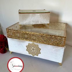 Gelincimherşey 2’li Cam Ferforje Kapaklı Gold Detaylı Gelin Çeyiz Sandığı