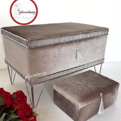 Gelincimherşey 2’li Vizon Kadife Kaplama Gümüş Metal Kenar ve Ayak Süslemeli Gelin Sandığı