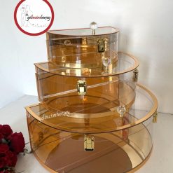 Gelincimherşey 3’lü Gold PET Malzeme Yarım Ay Kristal Topuzlu Çeyiz Sandığı