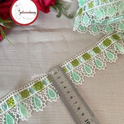 Gelincimherşey Aralı Kurdeleli Yeşil Batikli Dantel Güpür 5 cm 4.5 Metre