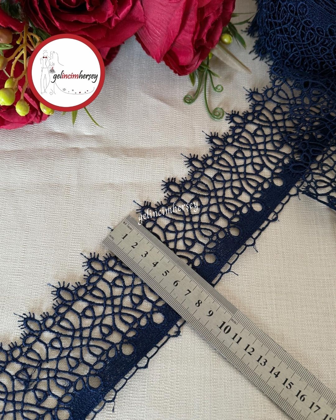 GelincimherşeyLacivertSarmaşıklDantelGüpür8cm4.5metre