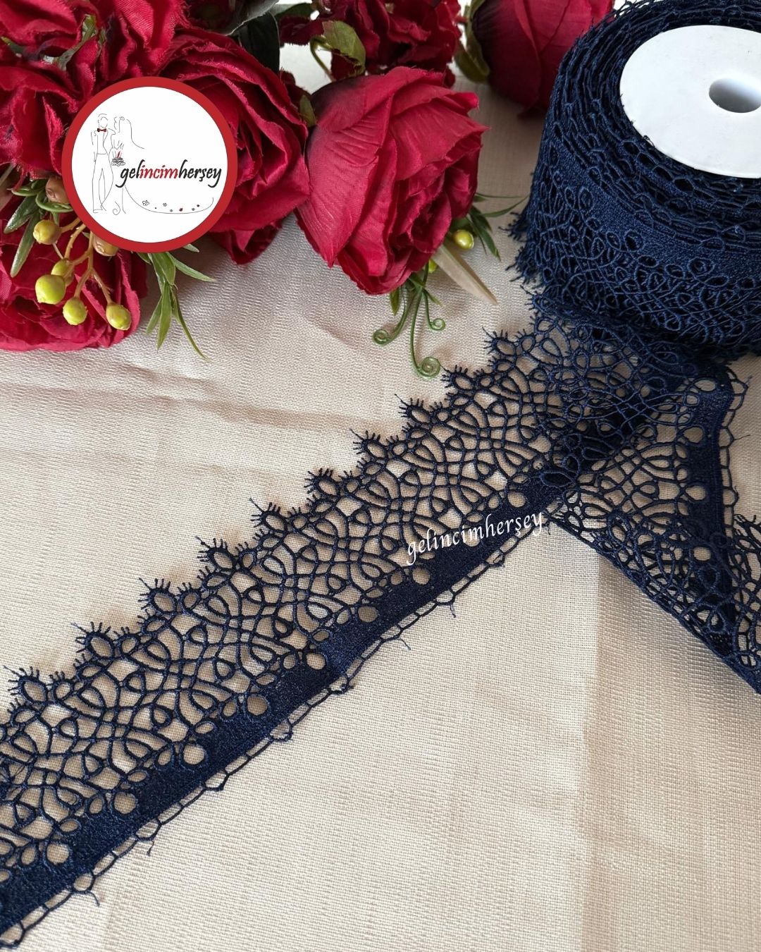 GelincimherşeyLacivertSarmaşıklDantelGüpür8cm4.5metre2