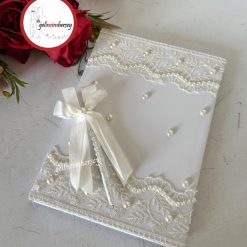 Gelincimherşey Özel Tasarım Güpür İnci Süslemeli Nikah Anı Defteri Seti