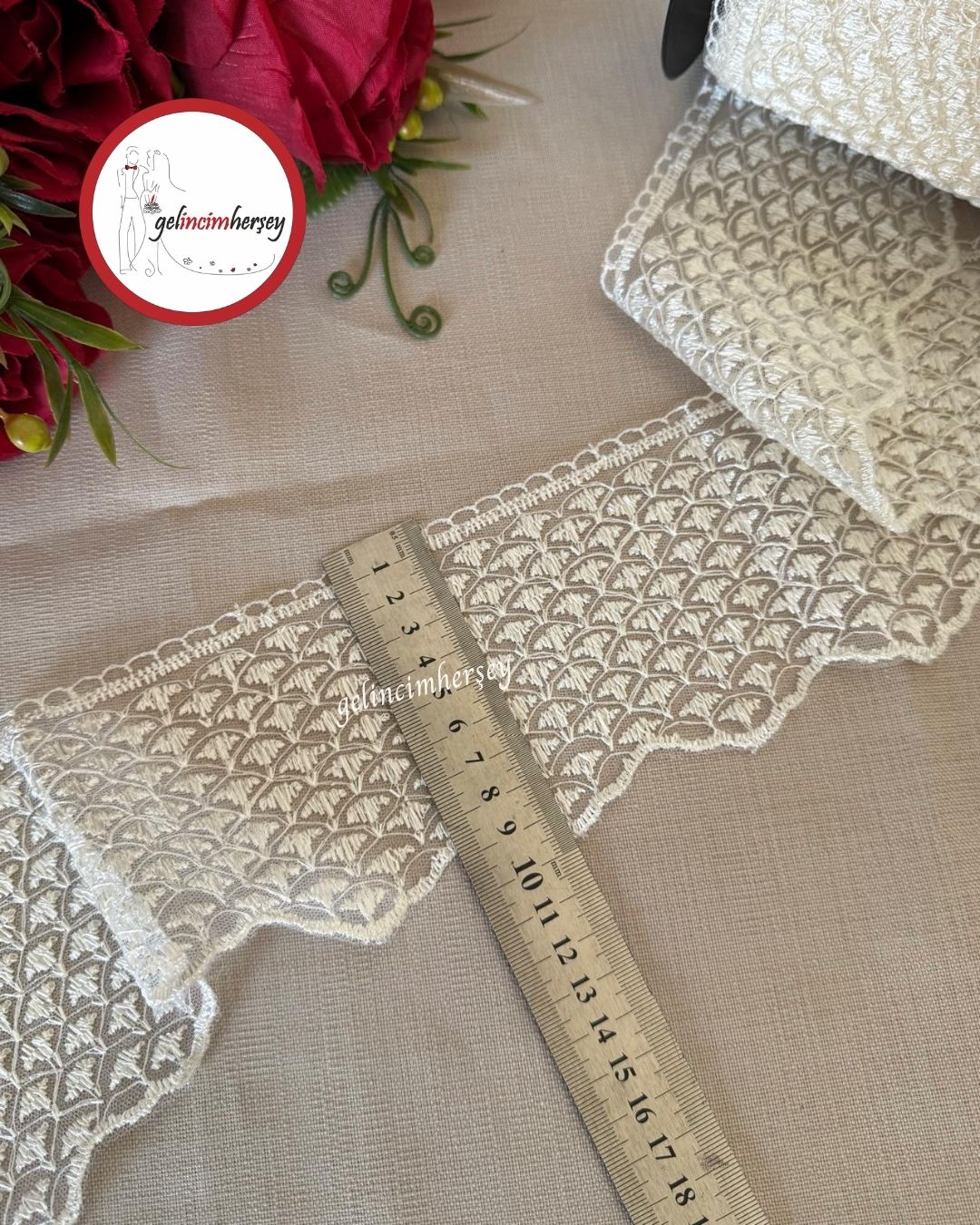 GelincimherşeySıkDokumaKremDantelTülGüpür8.5cm4metre2
