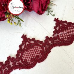 Gelincimherşey Bordo Alesta Kafes Fransız Dantel Güpür 13 cm 1 metre