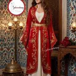 Gelincimherşey Mahidevran Model Kırmızı Saten İşlemeli Kaftan Bindallı