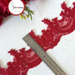 Gelincimherşey Koyu Kırmızı Mercan Yaprak Fransız Dantel Güpür 11 cm 1 Metre