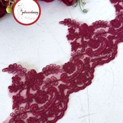 Gelincimherşey Safir Fransız Dantel Güpür 13 cm 1 Metre - BORDO