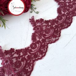 Gelincimherşey Bordo Safir Fransız Dantel Güpür 15 cm 1 Metre