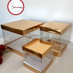Gelincimherşey 3'lü Şeffaf Çeyiz Kutusu Asetat Sunum Kutusu Gold Kapaklı Kutu Seti