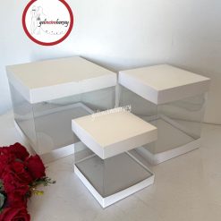 Gelincimherşey 3'lü Şeffaf Çeyiz Kutusu Asetat Sunum Kutusu Beyaz Kapaklı Kutu Seti