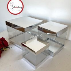 Gelincimherşey 3'lü Şeffaf Çeyiz Kutusu Asetat Sunum Kutusu Gümüş Kapaklı Kutu Seti