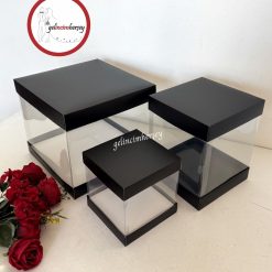 Gelincimherşey 3'lü Şeffaf Çeyiz Kutusu Asetat Sunum Kutusu Siyah Kapaklı Kutu Seti