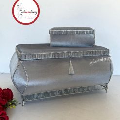 Gelincimherşey Royal 2'li Gümüş Gri Kadife Taş Püsküllü Çeyiz Sandığı