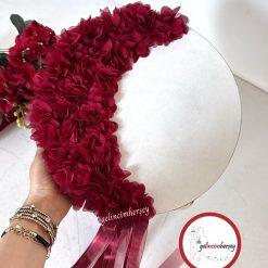 Gelincimherşey Hilal Yarım Ay Kumaş Çiçekli Kişiye Özel İsimli Kına Tefi Gelin Tefi - BORDO