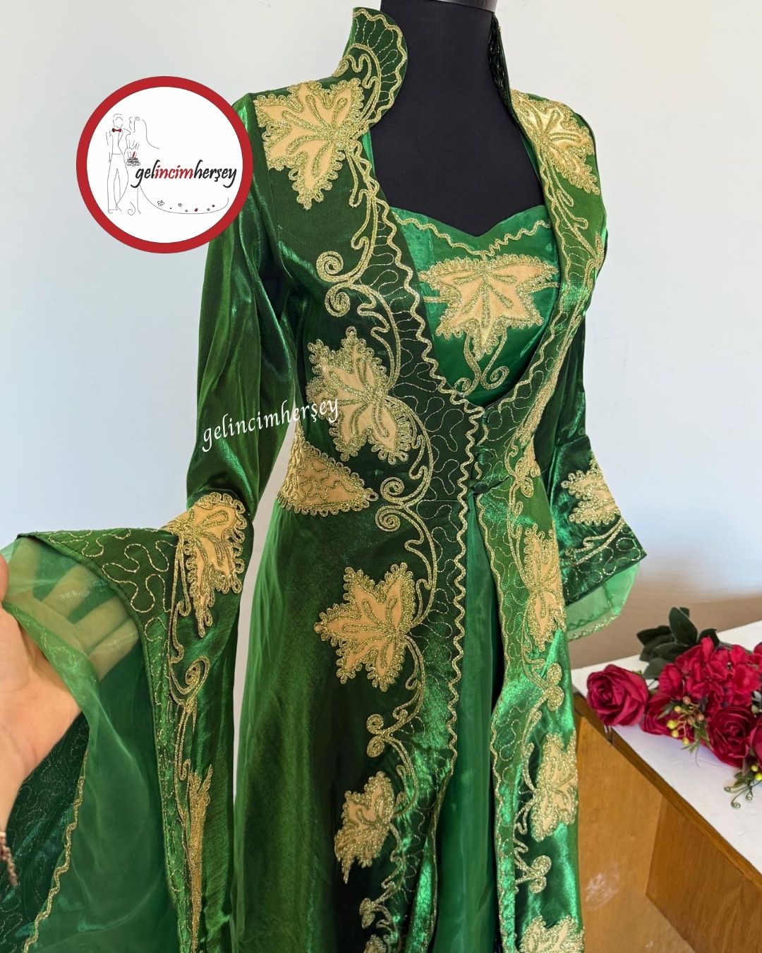 Gelincimherşey Yeşil Çınar İşlemeli Mahidevran Model Kaftan Bindallı - Görsel 4