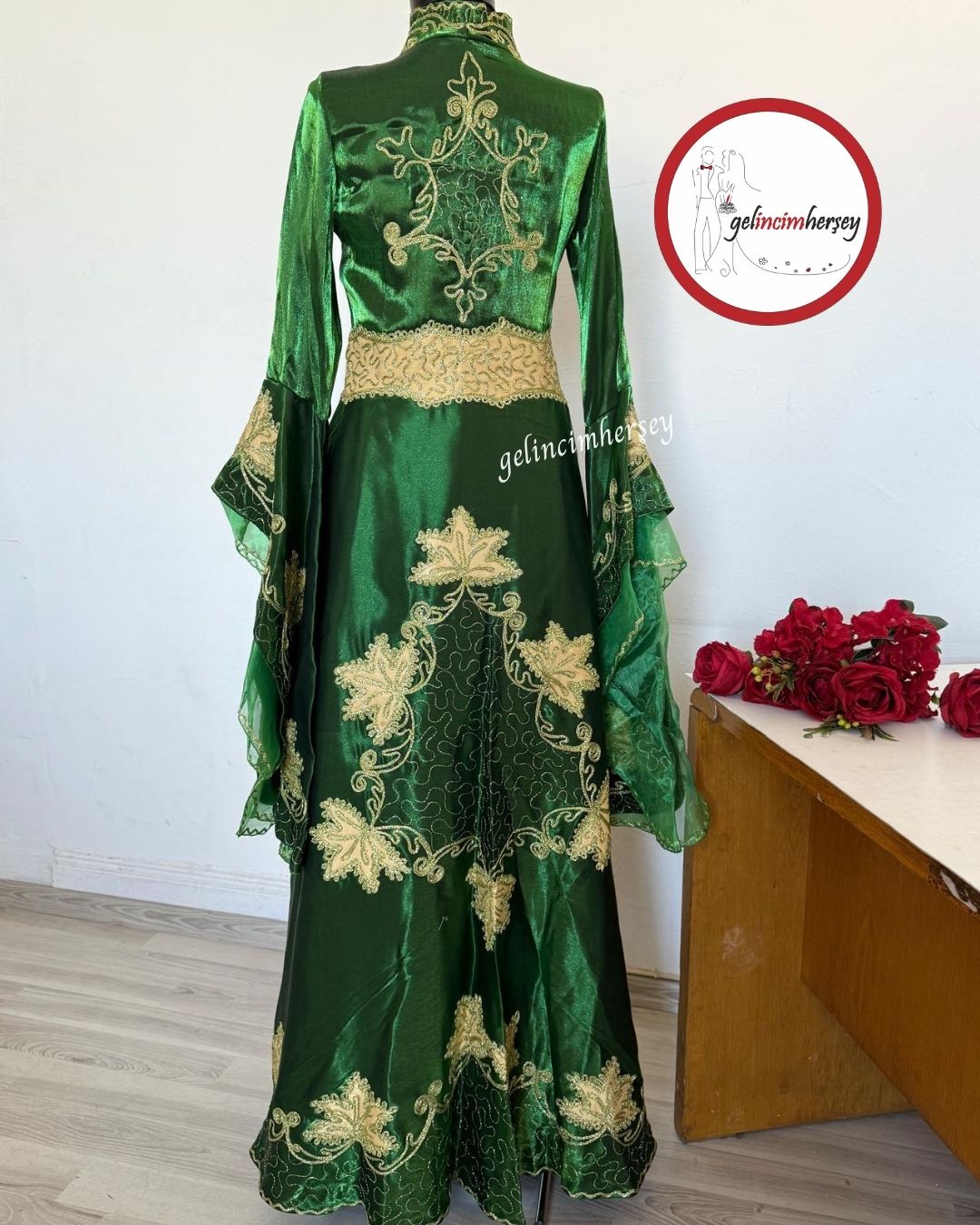 Gelincimherşey Yeşil Çınar İşlemeli Mahidevran Model Kaftan Bindallı - Görsel 5