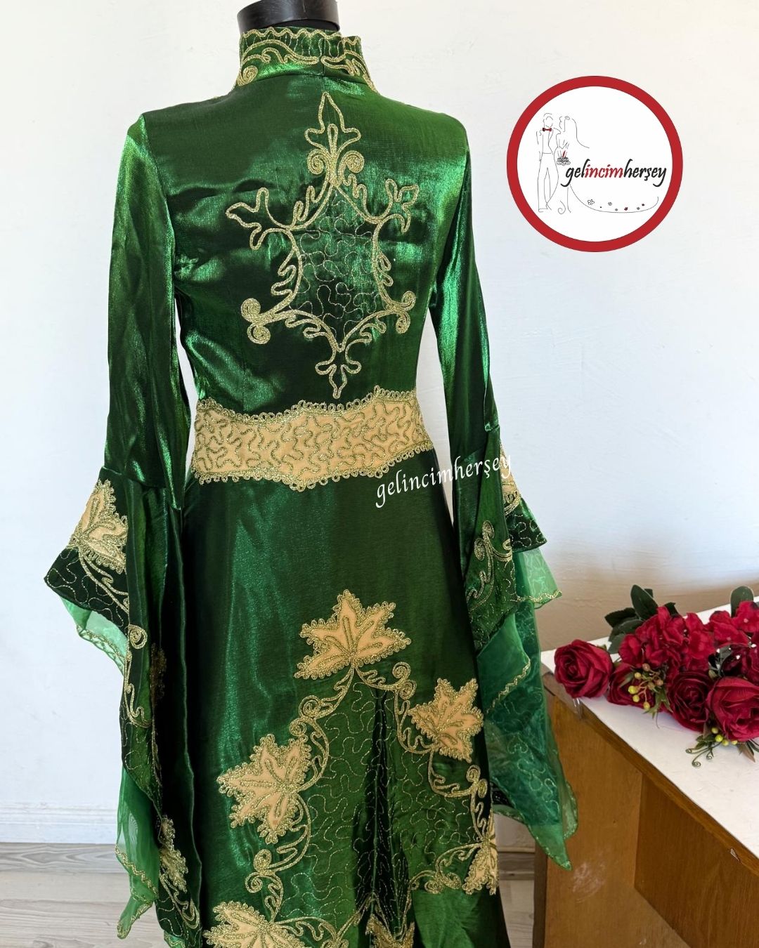 Gelincimherşey Yeşil Çınar İşlemeli Mahidevran Model Kaftan Bindallı - Görsel 6